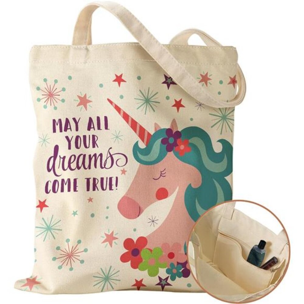 Canvas Tote Bag with Inner Pocket for Women, Cloth Cotton Totes Bag